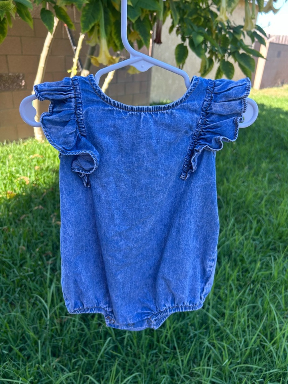Cotton On Blue Denim Ruffle Sleeve One-Piece Bodysuit
